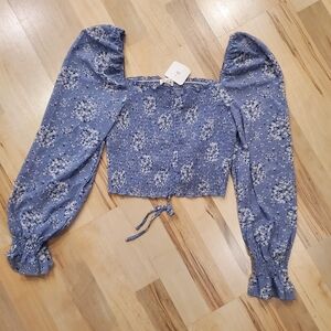 NWT Blush J Blue Floral Smocked Crop Top Sz Large